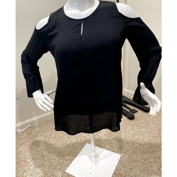 Pleione Tops - Pleione Black Cold Shoulder Blouse - Size L (EUC)